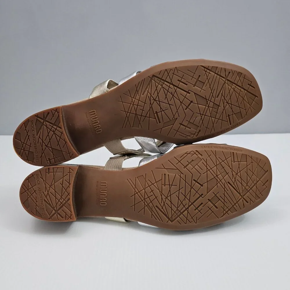 Munro Adrianne Metallic Strappy Sandal Womens 10 NARROW Taupe Leather Slide